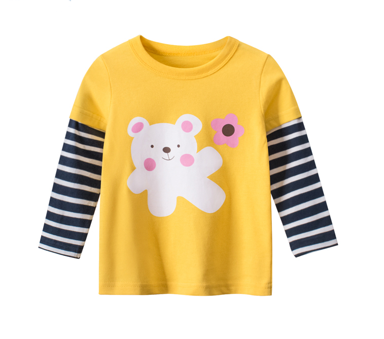 新しいファッションの女の子の長袖プリントTシャツ