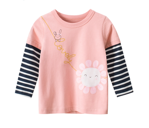 新しいファッションの女の子の長袖プリントTシャツ