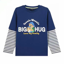 Boys Blue Contrast長袖プリントTシャツ 